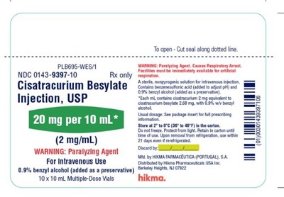 Cisatracurium Besylate Injection, USP 20 mg per 10 mL Preserved Carton Label - cisatracurium besylate injection usp preserved 5
