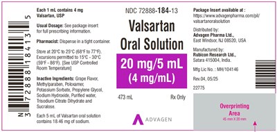 Valsartan Oral Solution 473ml, Ndc-72888-184-13-container Label (Valsartan Oral Solution 473ml Label)