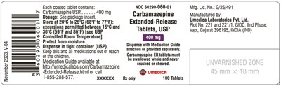carbamazepine-er-tablets-usp-400mg-100s.jpg Carbamazepine Extended-Release Tablets USP, 400 mg- NDC 60290-060-01 - 100's Bottle Label - carbamazepine er tablets usp 400mg 100s