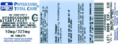 This Is An Image Of The Label For 10 mg/325 mg Hydrocodone Bitartrate And Acetaminophen Tablets. (6407)