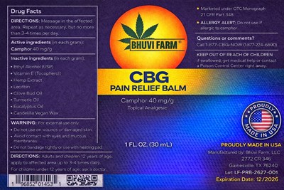 Indication &amp; Usage (Cbg Pain Relief Balm Label)