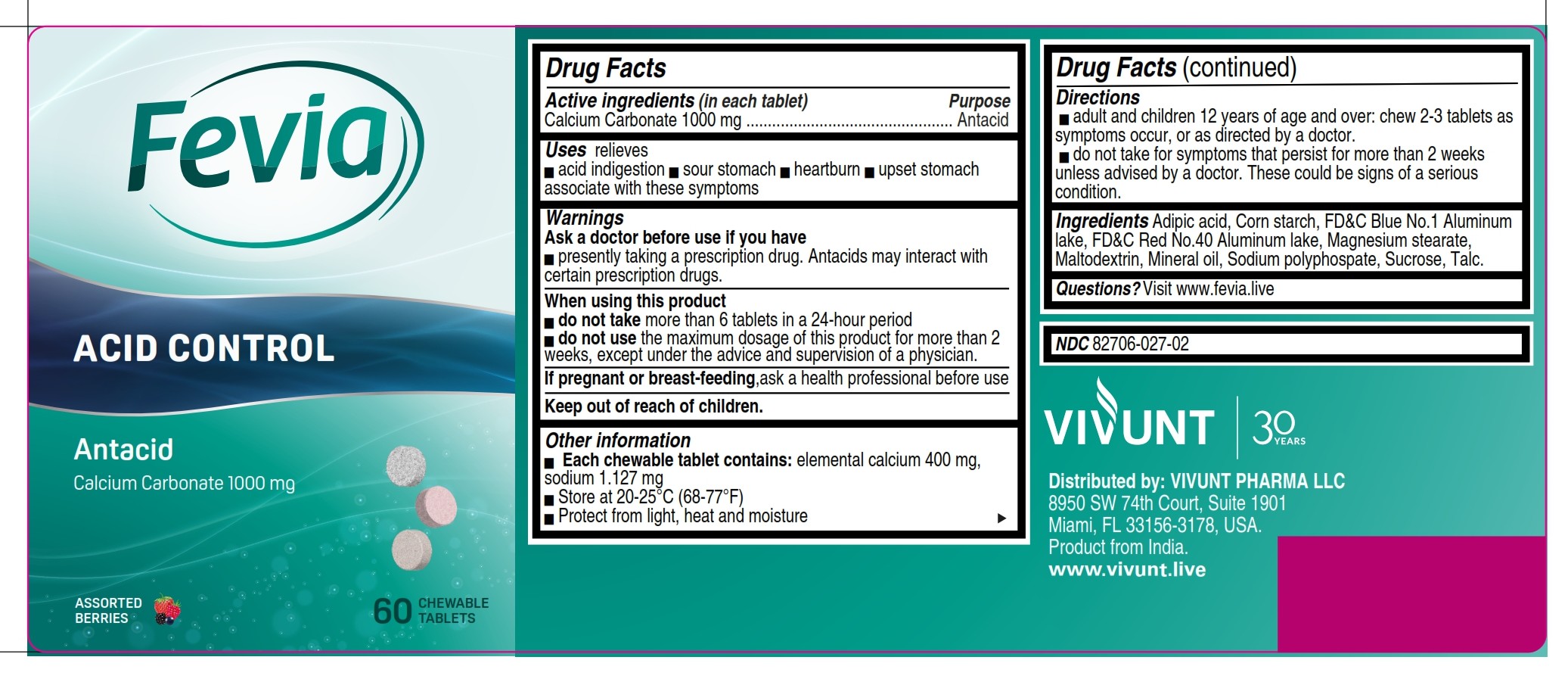 Fevia Acid Control Tablet, Chewable - Images NDC 82706-027