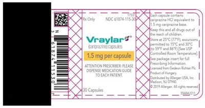 vraylar-07.jpg PRINCIPAL DISPLAY PANELNDC 61874-115-30Vraylar(cariprazine) Capsules1.5 mg per capsule30 CapsulesRx Only - vraylar 07