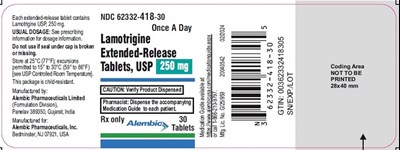 30 tablets bottle label - lamotrigine 250mg