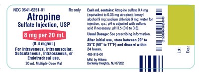 Atropine Sulfate Injection, Usp 8 mg Per 20 mL Container Label (Atropine Sulfate Injection Usp   Anda 2)