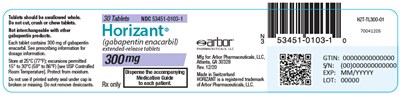 horizant-04.jpg PRINCIPAL DISPLAY PANEL - 300 mg Bottle Label - horizant 04