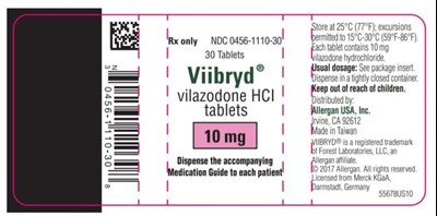 viibryd-07.jpg NDC 0456-1110-30Viibrydvilazodone HCItablets30 Tablets10 mgRx Only - viibryd 07