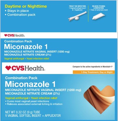 Principal Display Panel Miconazole 1miconazole Nitrate Vaginal Insert (1200 mg) Miconazole Nitrate Cream (2%)vaginal Antifungal | Yeast Infection Relief•	Cures Most Vaginal Yeast Infections•	Relieves Associated External Itching &amp; Irritationnet Wt. 0.32oz (9g) Tube1 Vaginal Softgel Insert + Applicator (Miconazole 1 Combination Pack 01)