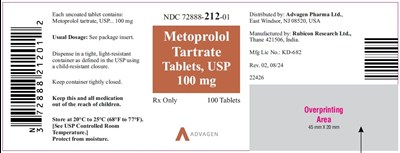 "image Description" (Metoprolol Tartrate Tabs 100mg 100 Tablets Bottle Label)