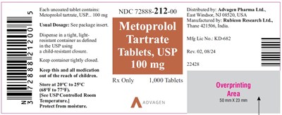"image Description" (Metoprolol Tartrate Tabs 100mg 1000 Tablets Bottle Label)