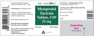 "image Description" (Metoprolol Tartrate Tabs 25mg 500 Tablets Bottle Label)
