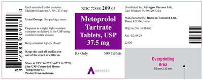 "image Description" (Metoprolol Tartrate Tabs 37pt5mg 500 Tablets Bottle Label)