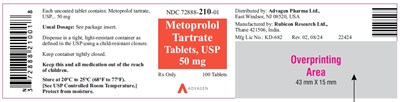"image Description" (Metoprolol Tartrate Tabs 50mg 100 Tablets Bottle Label)