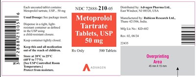 "image Description" (Metoprolol Tartrate Tabs 50mg 500 Tablets Bottle Label)