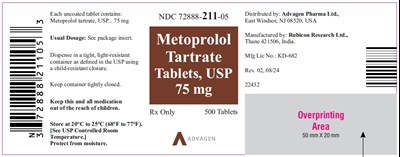 "image Description" (Metoprolol Tartrate Tabs 75mg 500 Tablets Bottle Label)