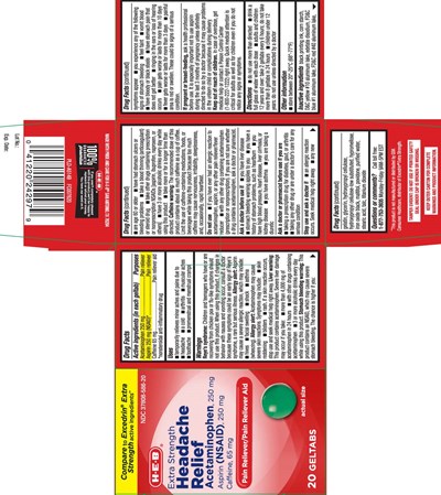 Acetaminophen 250 mg, Aspirin 250 mg (nsaid)*, Caffeine 65 mg, *nonsteroidal Anti-inflammatory (Extra Strength Headache Relief Geltab Pat 1)