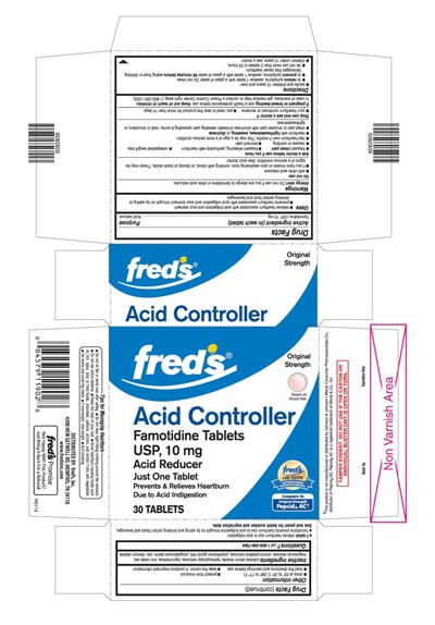 This Is The 30 Count Blister Carton Label For Fred's Famotidine Tablets Usp, 10 mg. (Famo10)