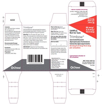 Samplenot For Saletrimbow®(beclomethasone Dipropionate/formoterol Fumarate/glycopyrrolate) 86 Mcg/4.9 Mcg/10.6 Mcgper Actuation1 Pressurized Container Of120 Actuationsndc 10122-460-02rx Only (Trimbow 12)