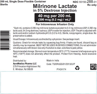 milrinone-fig4.jpg PACKAGE LABEL-PRINCIPAL DISPLAY PANEL - 40 mg per 200 mL (200 mcg (0.2 mg) / mL) - Infusion Bag Label - milrinone fig4
