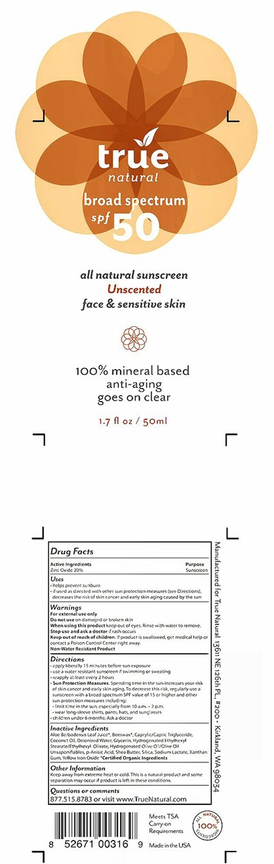 True Natural Spf 50 Face Unscented Label (Truenatural Spf50 Unsentface)