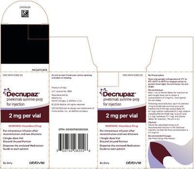 Principal Display Panelndc 0074-0282-02decnupaztm Pivekimab Sunirine-pvzyfor Injection2 mg Per Vialwarning: Hazardous Drugfor Intravenous Infusion Afterreconstitution And Two Dilutions1 Single-dose Vialdiscard Unused Portiondispense The Enclosed Medicationguide To Each Patientrx Onlyabbvie (Pivekimab Sunirine Pvek 02)