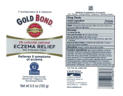 gold-bond-medicated-eczema-relief-01.jpg PRINCIPAL DISPLAY PANEL7 moisturizers & 3 vitaminsGOLD BOND® 2 % colloidal oatmealECZEMA RELIEFSkin Protectant CreamNet wt 5.5 oz (155 g) - gold bond medicated eczema relief 01