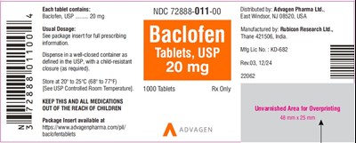 Ndc 72888-011-00 (Baclofen Tablets, USP 20 mg)