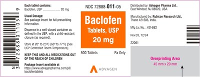 Ndc 72888-011-05 (Baclofen Tablets, USP 20 mg)