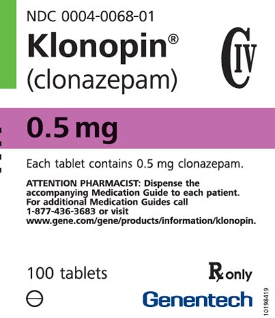 PRINCIPAL DISPLAY PANEL - 0.5 mg Tablet Bottle Label - klonopin 05