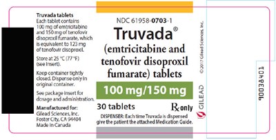 truvada-04.jpg PRINCIPAL DISPLAY PANEL - 100 mg/150 mg Tablet Bottle Label - truvada 04
