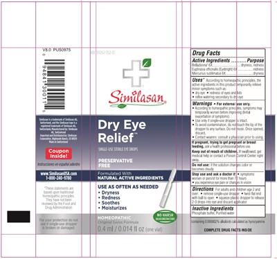 Homeopathic NDC 59262-352-13 Similasan Dry Eye Relief Preservative Free 2 Single-Use sterile eye drops 0.45 ml/ 0.015 fl oz each - dry eye relief trial size 1