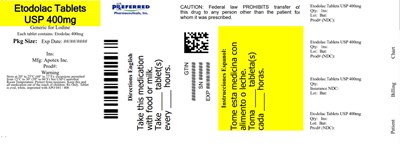 Etodolac Tablets Usp 400mg (500mg 100btl)