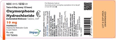 PRINCIPAL DISPLAY PANEL - 10 mg Tablet Bottle Label - oxymorphone hydrochloride extended release tablets 6