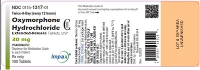 PRINCIPAL DISPLAY PANEL - 30 mg Tablet Bottle Label - oxymorphone hydrochloride extended release tablets 9