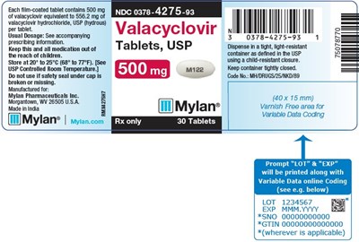 image-01.jpg Valacyclovir Tablets, USP 500 mg Bottle Label - image 01