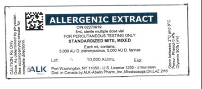 Allergenic Extract5ml Sterile Multiple Dose Vialstandardized Mite, Mixedeach mL Contains:5,000 Au D. Pteronyssinus, 5,000 Au D. Farinae10,000 Au/ml (Standardized Mixed Mite 5ml 02)