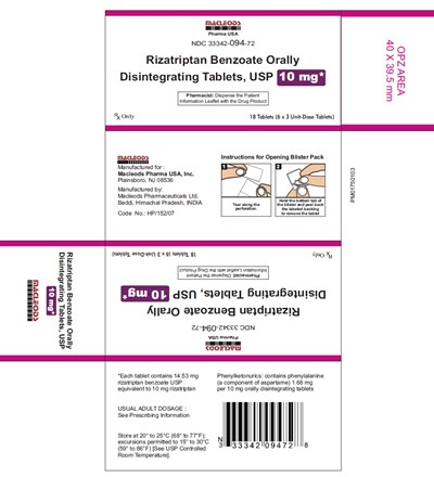 rizatriptan odt usp 10mg 6x3s
