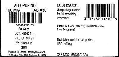allopurinol-03.jpg PRINCIPAL DISPLAY PANEL - 100 mg Tablet Bottle Label - allopurinol 03