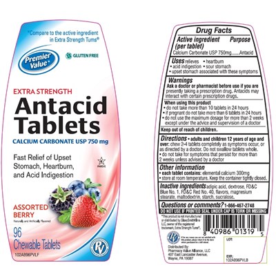 Premier Value Extra Strength Assorted Berry Antacid Tablets (102ab96pvlflb)