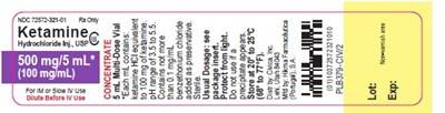 ketamine-hydrochloride-injection-usp-2.jpg NDC 72572-320-01 Rx only Ketamine HCl Injection, USP CIII 500 mg/10 mL* (50 mg/mL) For Intramuscular or Slow Intravenous Use 10 mL Multi-Dose Vial - ketamine hydrochloride injection usp 2