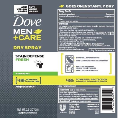 DoveMenStainDefenseFreshDrySprayAP - 83341351Label