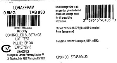 Lorazepam 0.5 mg #30 (Lorazepam 0.5mg 100tabs)