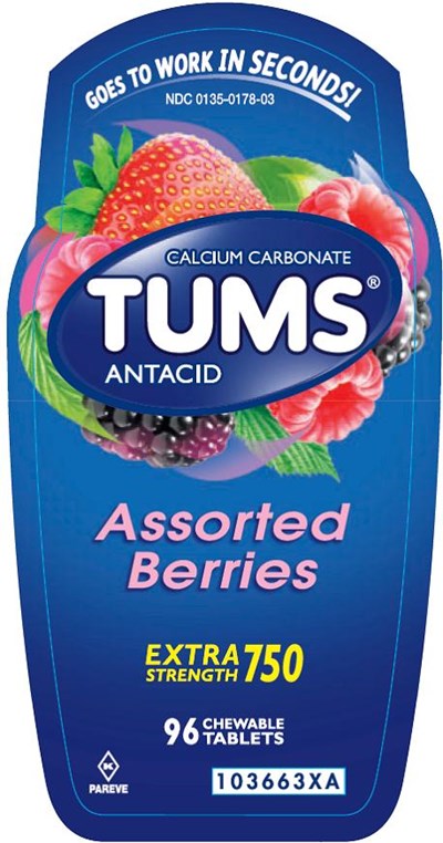 Tums Extra Strength Assorted Berries 96 count front label - image 02