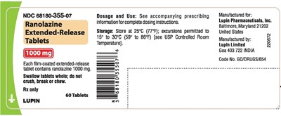 c20f8d18-1ed7-4f03-9df2-b0fbf38bb35c-03.jpg NDC 68180-355-07RANOLAZINE EXTENDED-RELEASE TABLETS 1000 mgRx only Container Label: Bottle of 60 Tablets - c20f8d18 1ed7 4f03 9df2 b0fbf38bb35c 03