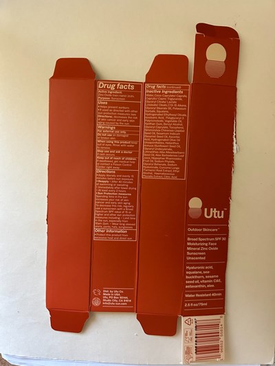 Utu Broad Spectrum Spf 30 Moisturizing Face Mineral Zinc Oxide Sunscreen Packaging (Utu Face Packaging Cder)