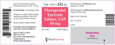 Metoprolol Tartrate Tablets, Usp 50 mg (NDC 52817-252-00)