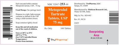 Metoprolol Tartrate Tablets, Usp 75 mg (NDC 52817-253-10)