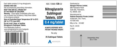 nitroglycerin-sublingual-tabs-usp-0pt4mg-25s-container-label.jpg Nitroglycerin Sublingual Tablets, USP 0.4 mg - NDC 72888-139-32 - 25 Tablets Container Label - nitroglycerin sublingual tabs usp 0pt4mg 25s container label