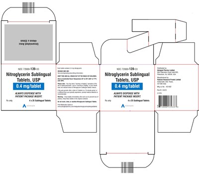 nitroglycerin-sublingual-tabs-usp-0pt4mg-carton-label.jpg Nitroglycerin Sublingual Tablets, USP 0.4 mg - NDC 72888-139-01 - Carton Label - nitroglycerin sublingual tabs usp 0pt4mg carton label