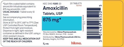 875 mg 20s Bottle Label (Amoxicillin Tablets Usp 875 mg 2)